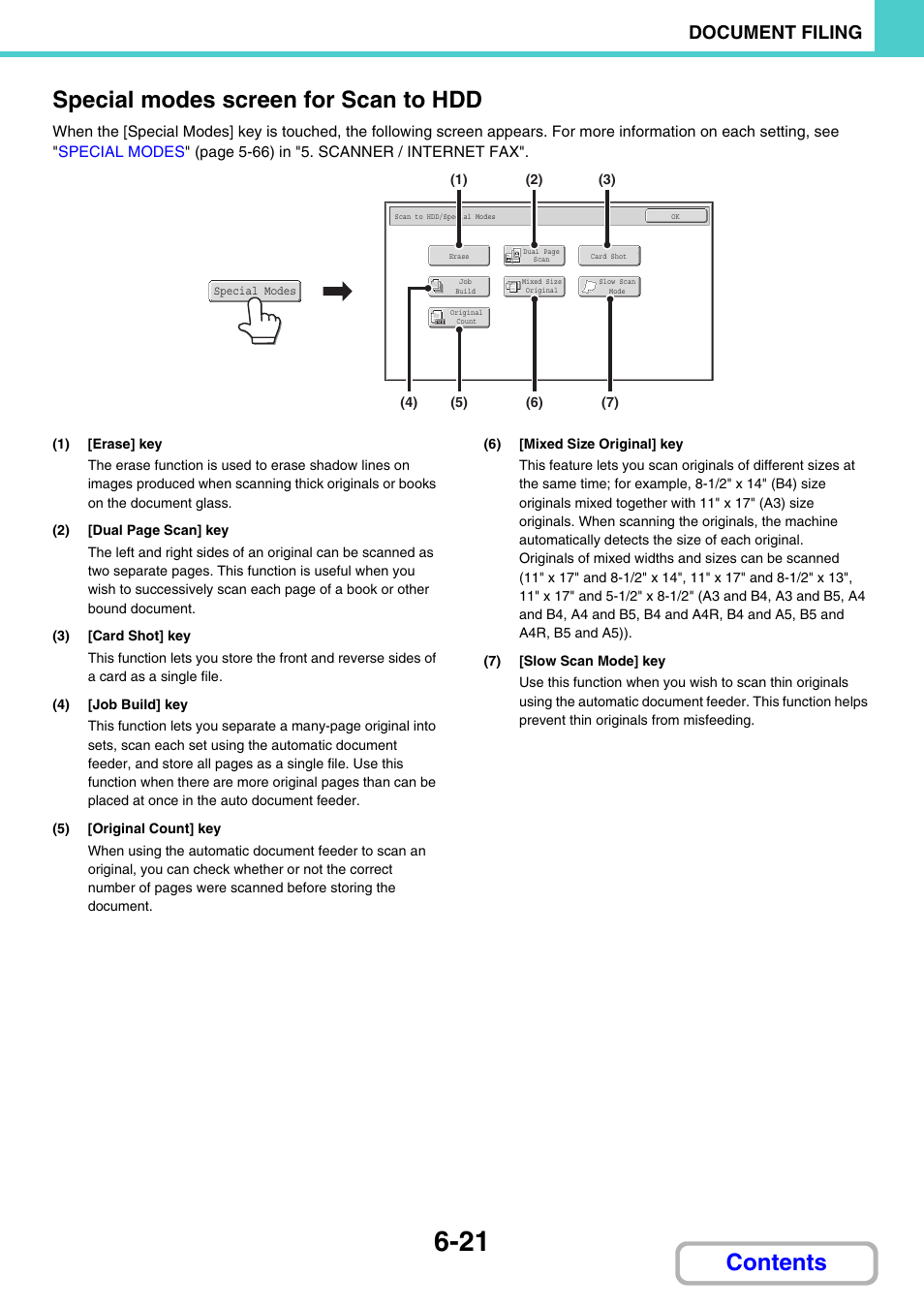 Special modes screen for scan to hdd, Contents special modes screen for scan to hdd, Document filing | Sharp MX-3100N User Manual | Page 616 / 799