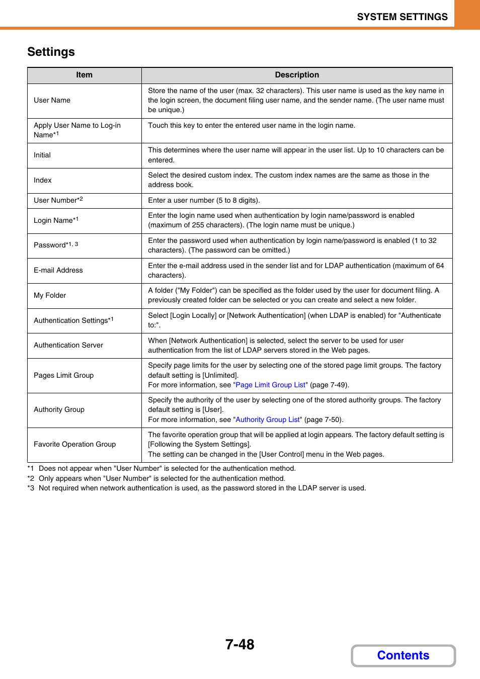 Settings, Contents settings, System settings | Sharp MX-3100N User Manual | Page 694 / 799