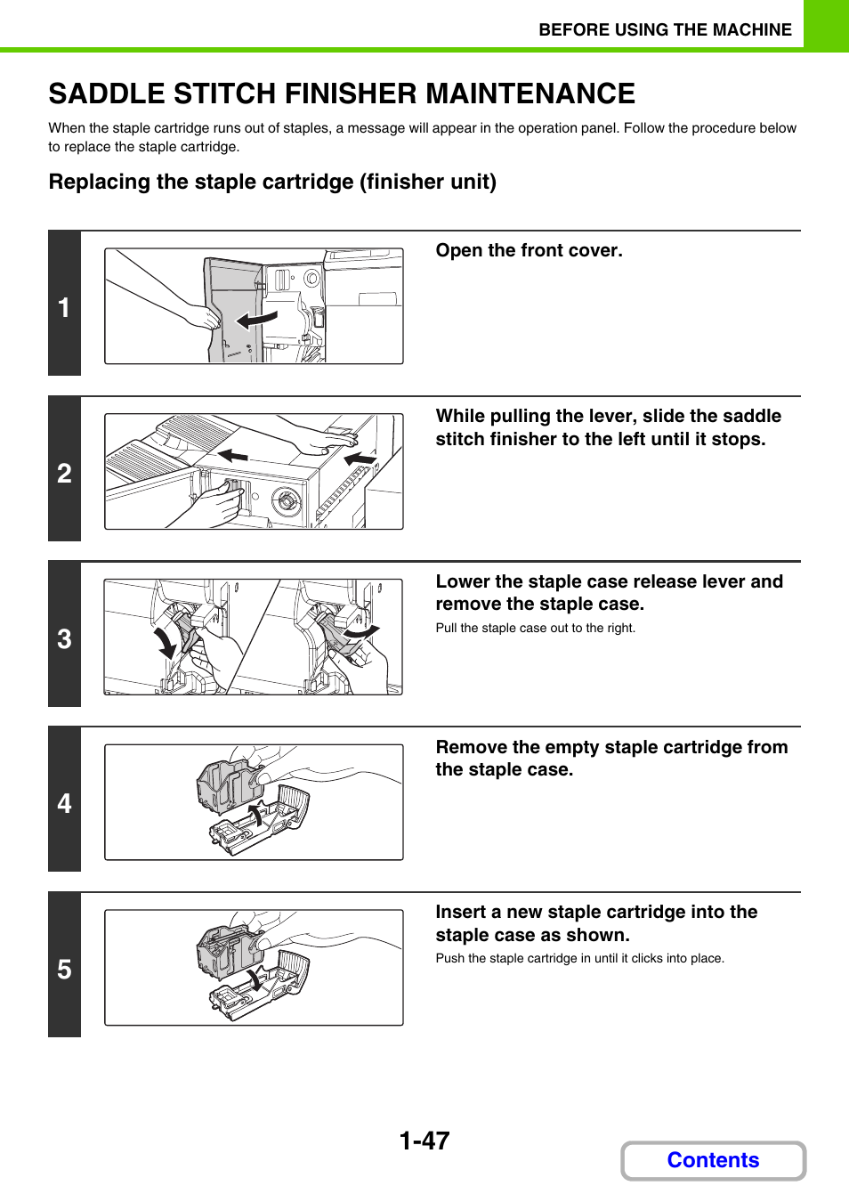 Saddle stitch finisher, Maintenance -47, Saddle stitch finisher maintenance | Sharp MX-3100N User Manual | Page 88 / 799