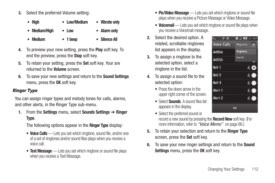 Ringer type | Sharp SCH-R850 User Manual | Page 115 / 162