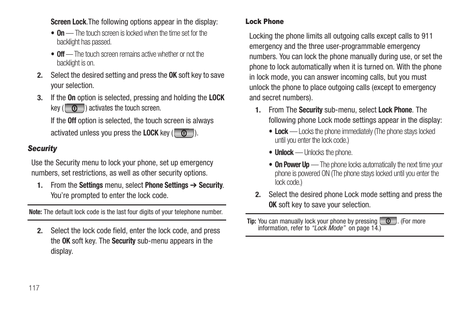 Security, Lock phone | Sharp SCH-R850 User Manual | Page 120 / 162