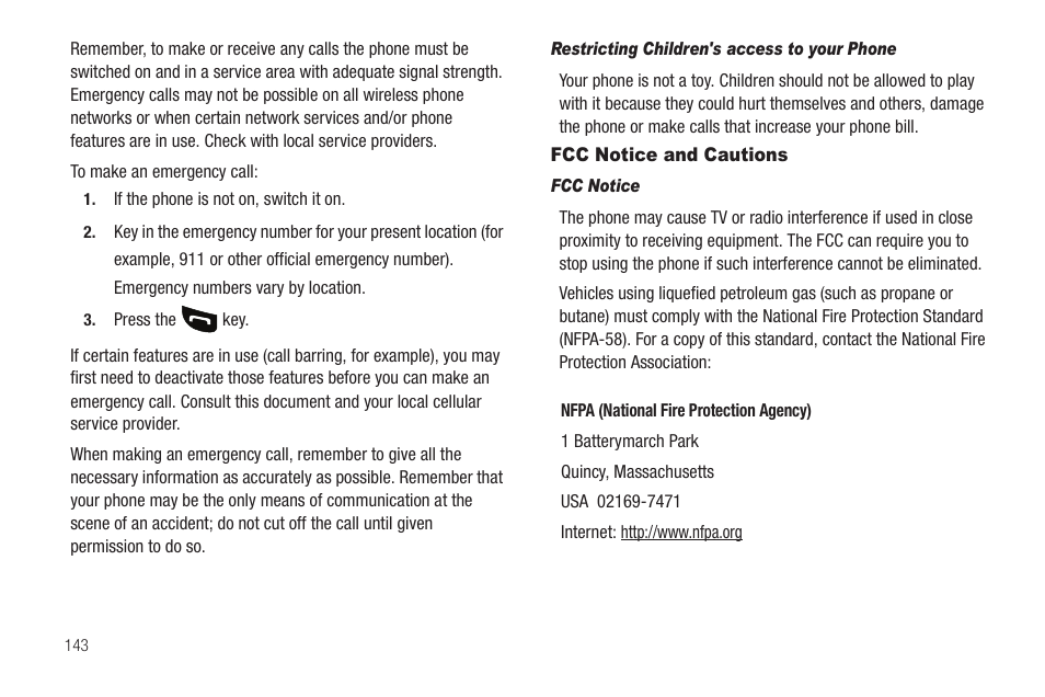 Restricting children's access to your phone, Fcc notice and cautions, Fcc notice | Sharp SCH-R850 User Manual | Page 146 / 162
