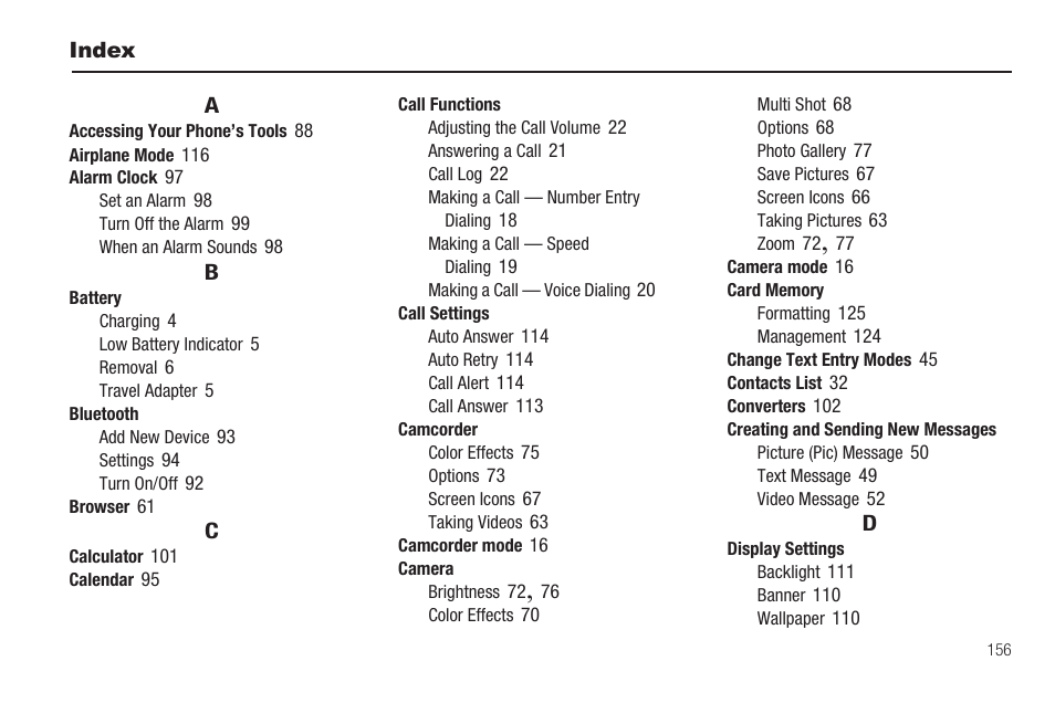 Index | Sharp SCH-R850 User Manual | Page 159 / 162