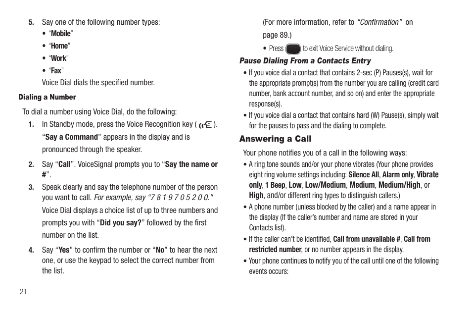 Dialing a number, Pause dialing from a contacts entry, Answering a call | Sharp SCH-R850 User Manual | Page 24 / 162