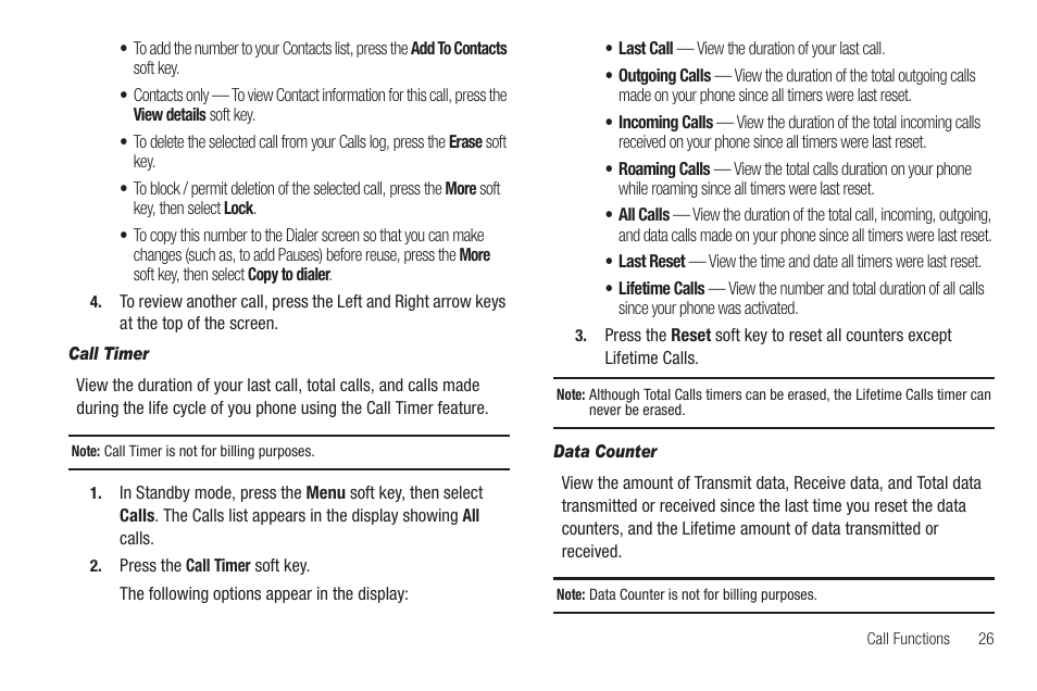 Call timer, Data counter | Sharp SCH-R850 User Manual | Page 29 / 162