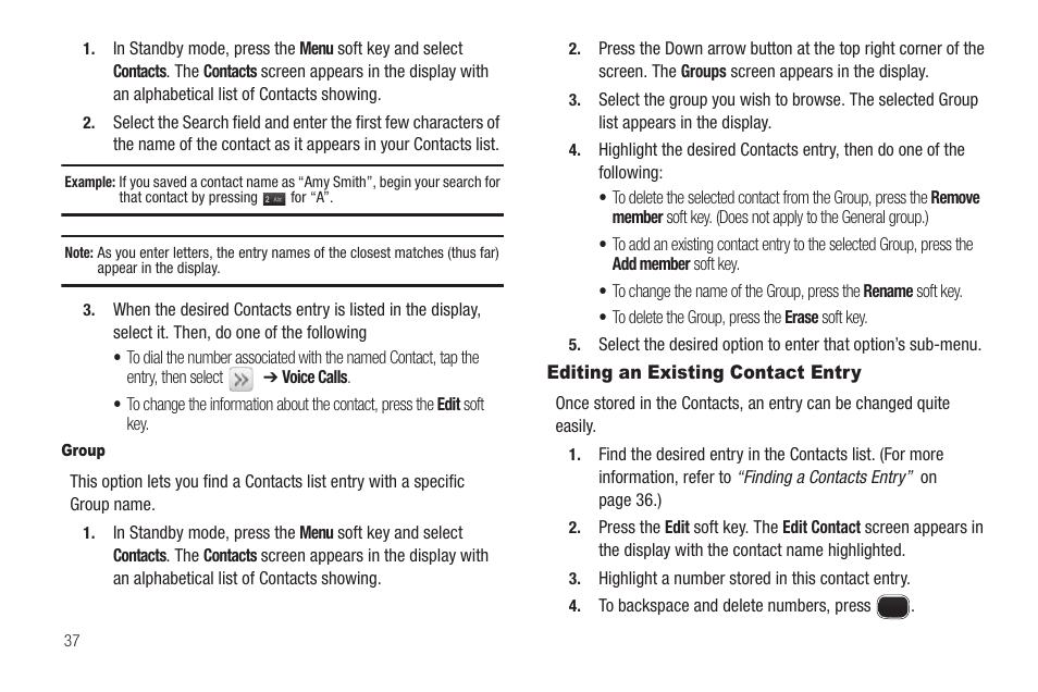 Group, Editing an existing contact entry | Sharp SCH-R850 User Manual | Page 40 / 162