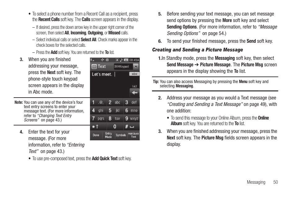 Creating and sending a picture message | Sharp SCH-R850 User Manual | Page 53 / 162