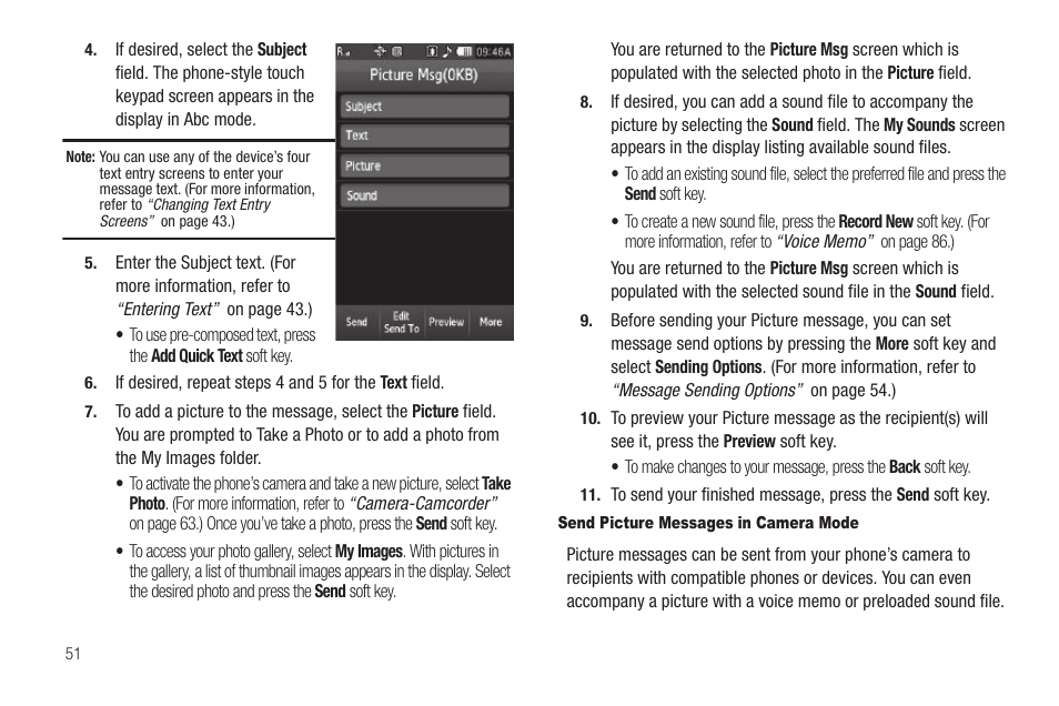 Send picture messages in camera mode | Sharp SCH-R850 User Manual | Page 54 / 162