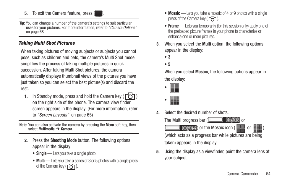 Taking multi shot pictures | Sharp SCH-R850 User Manual | Page 67 / 162