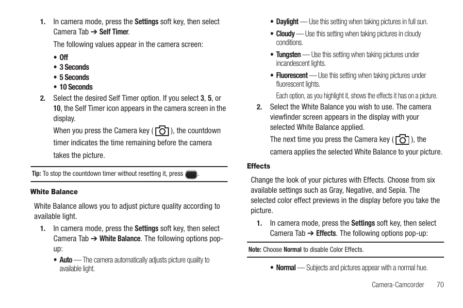 White balance, Effects | Sharp SCH-R850 User Manual | Page 73 / 162