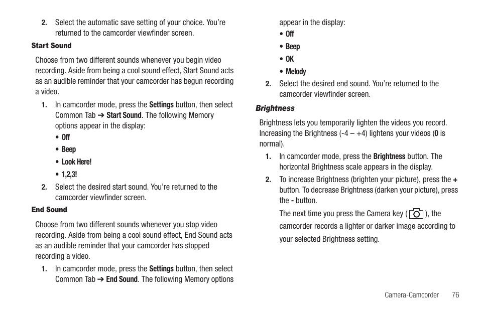 Start sound, End sound, Brightness | Sharp SCH-R850 User Manual | Page 79 / 162