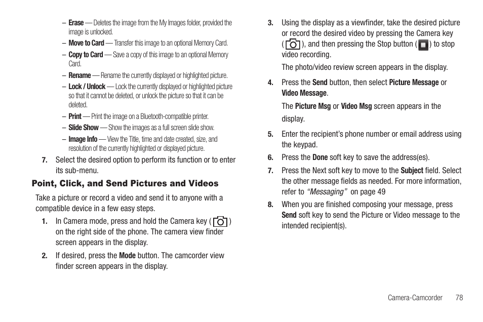 Point, click, and send pictures and videos | Sharp SCH-R850 User Manual | Page 81 / 162