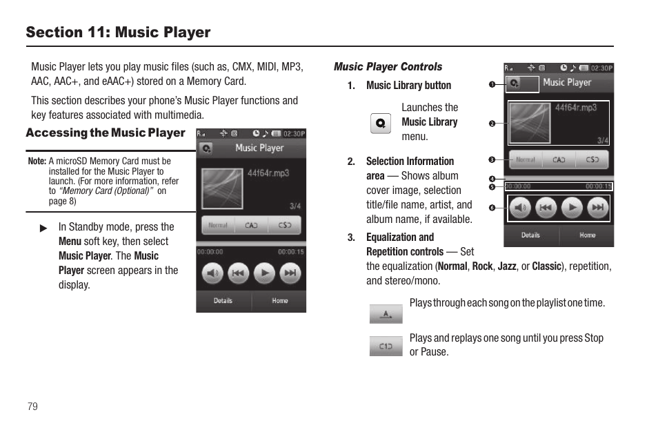 Section 11: music player, Accessing the music player, Music player controls | For more | Sharp SCH-R850 User Manual | Page 82 / 162