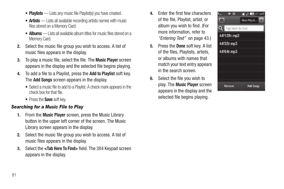 Searching for a music file to play | Sharp SCH-R850 User Manual | Page 84 / 162