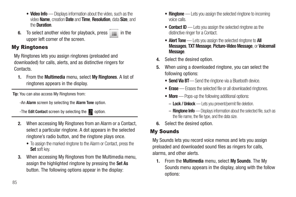 My ringtones, My sounds, My ringtones my sounds | Sharp SCH-R850 User Manual | Page 88 / 162