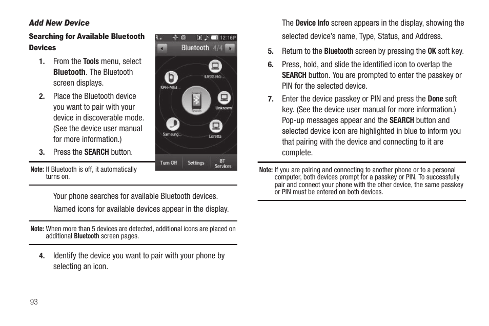 Add new device, Searching for available bluetooth devices | Sharp SCH-R850 User Manual | Page 96 / 162