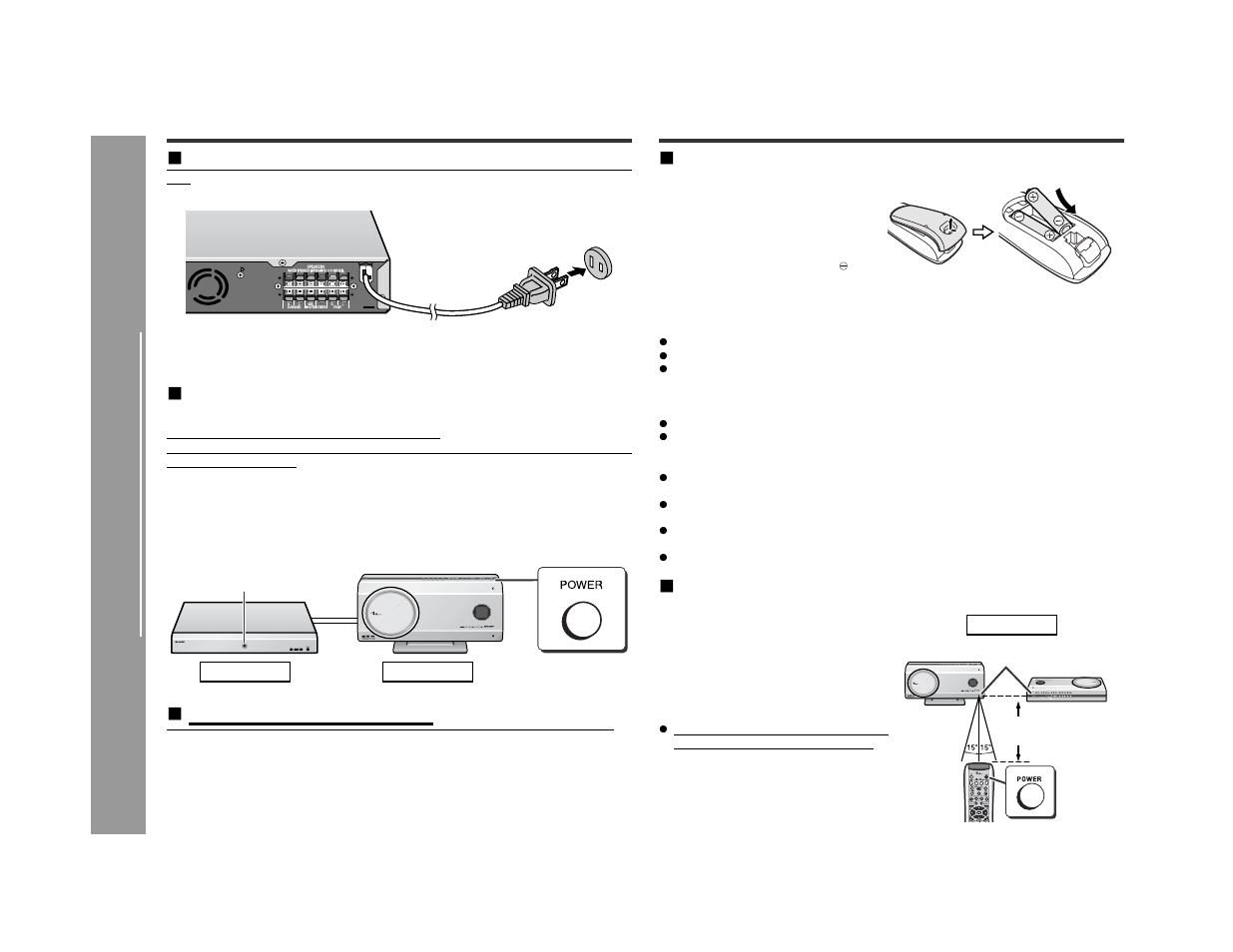 Ac power connection, Remote control, Connecting the ac power cord | Auto power off function, Battery installation, Test of the remote control | Sharp SD-AS10 User Manual | Page 20 / 64