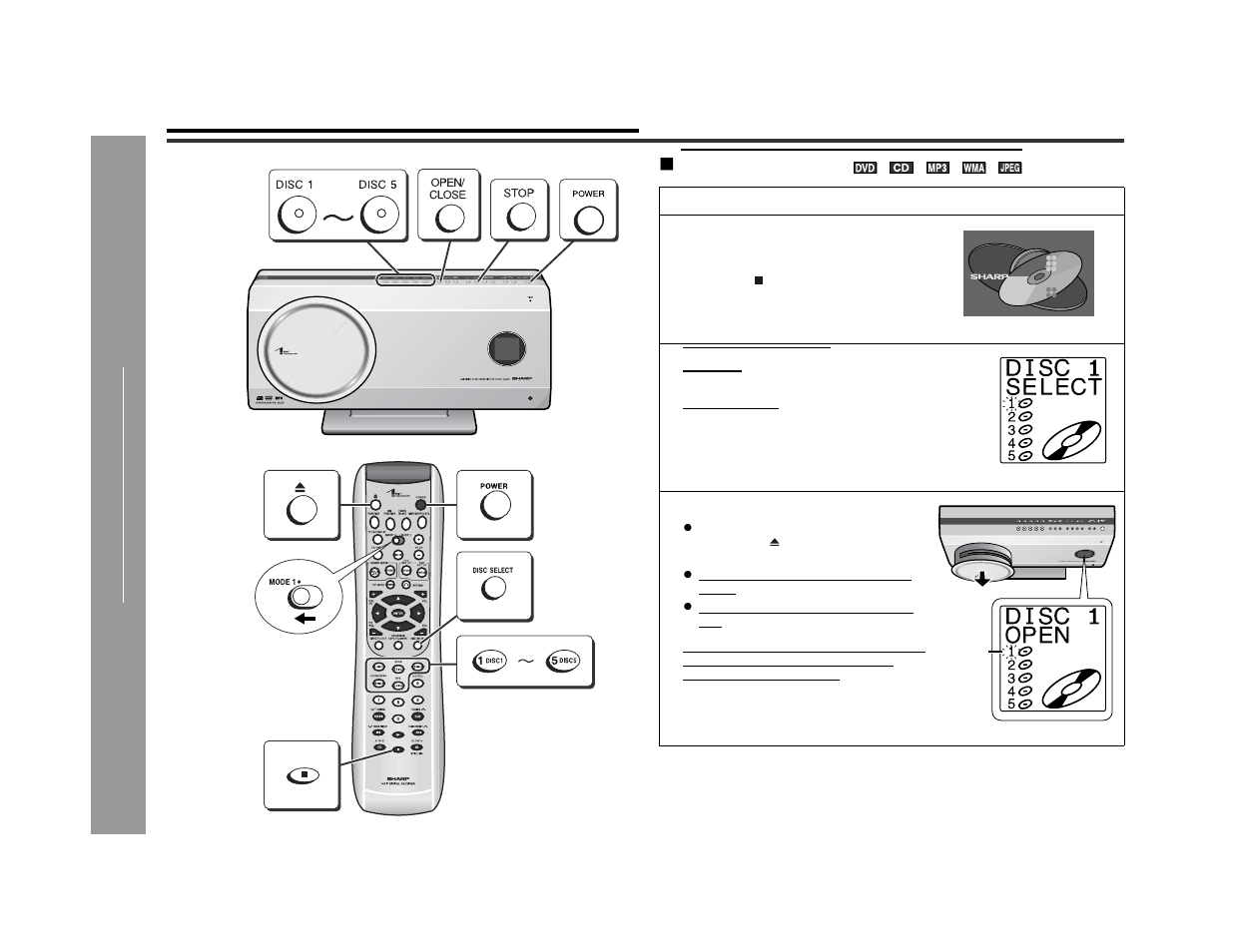 Inserting and removing discs, Dv d oper ation, Inserting a disc 1 | Sharp SD-AS10 User Manual | Page 22 / 64