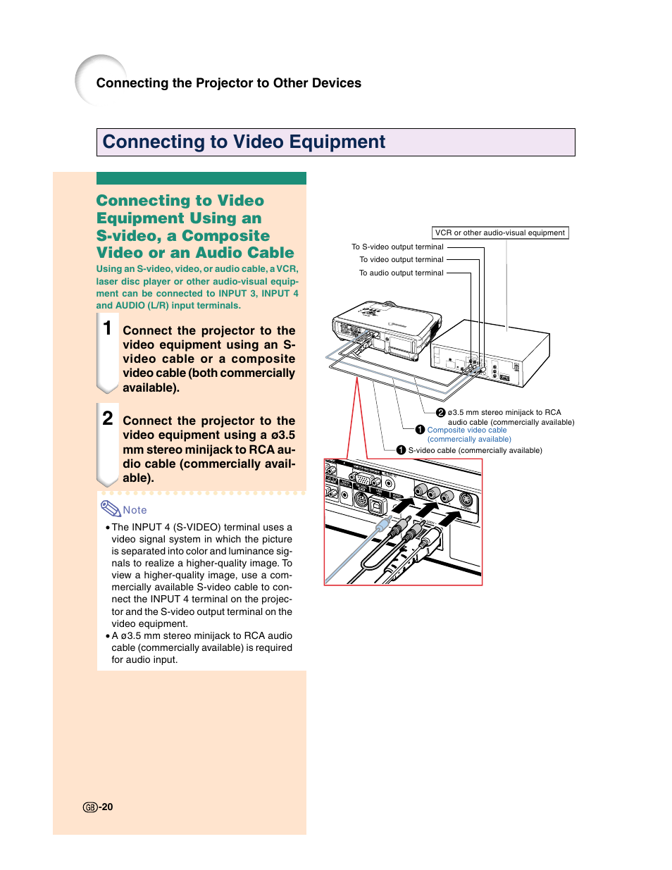 Connecting to video equipment | Sharp XG-C50X User Manual | Page 22 / 104