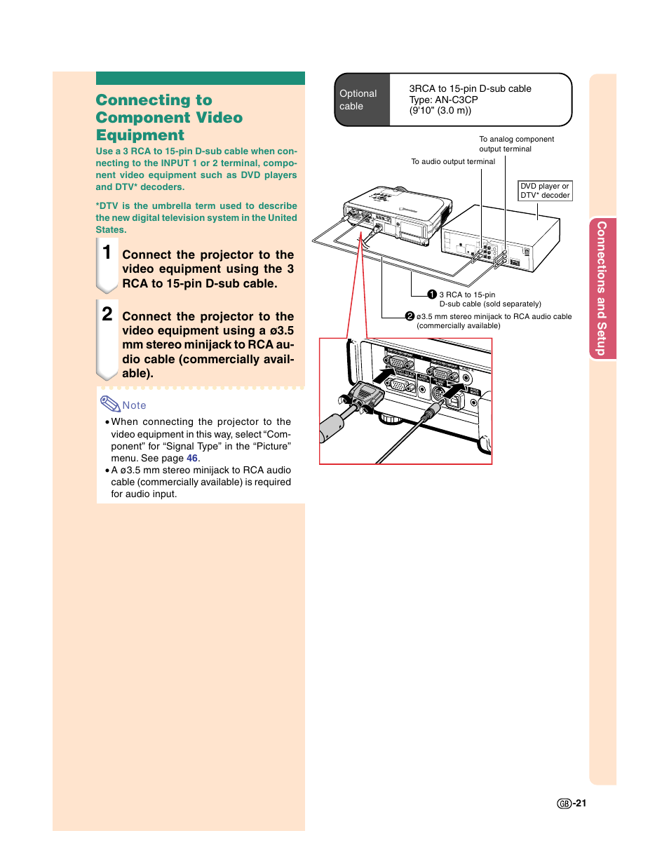 Connecting to component video equipment | Sharp XG-C50X User Manual | Page 23 / 104