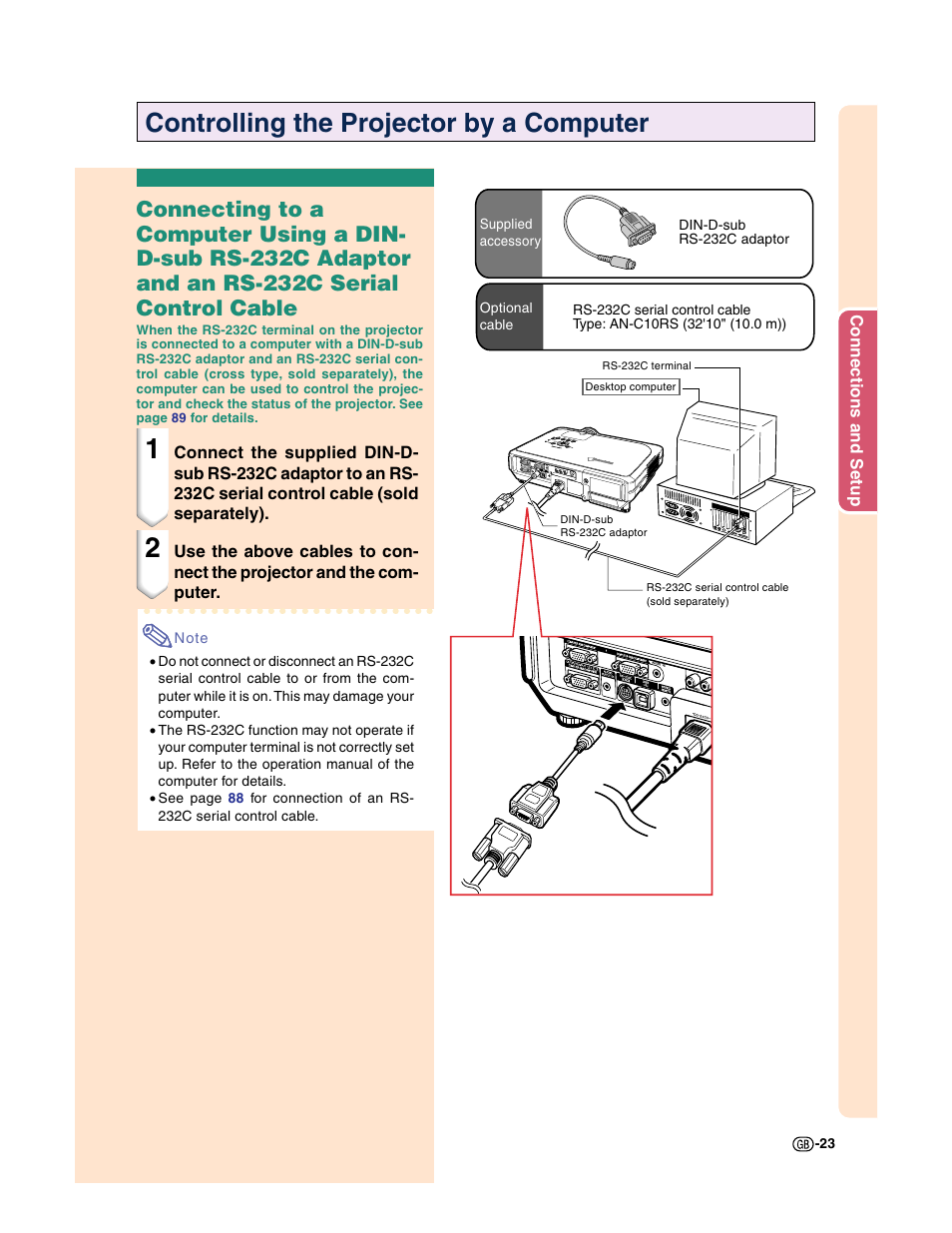 Controlling the projector by a computer | Sharp XG-C50X User Manual | Page 25 / 104