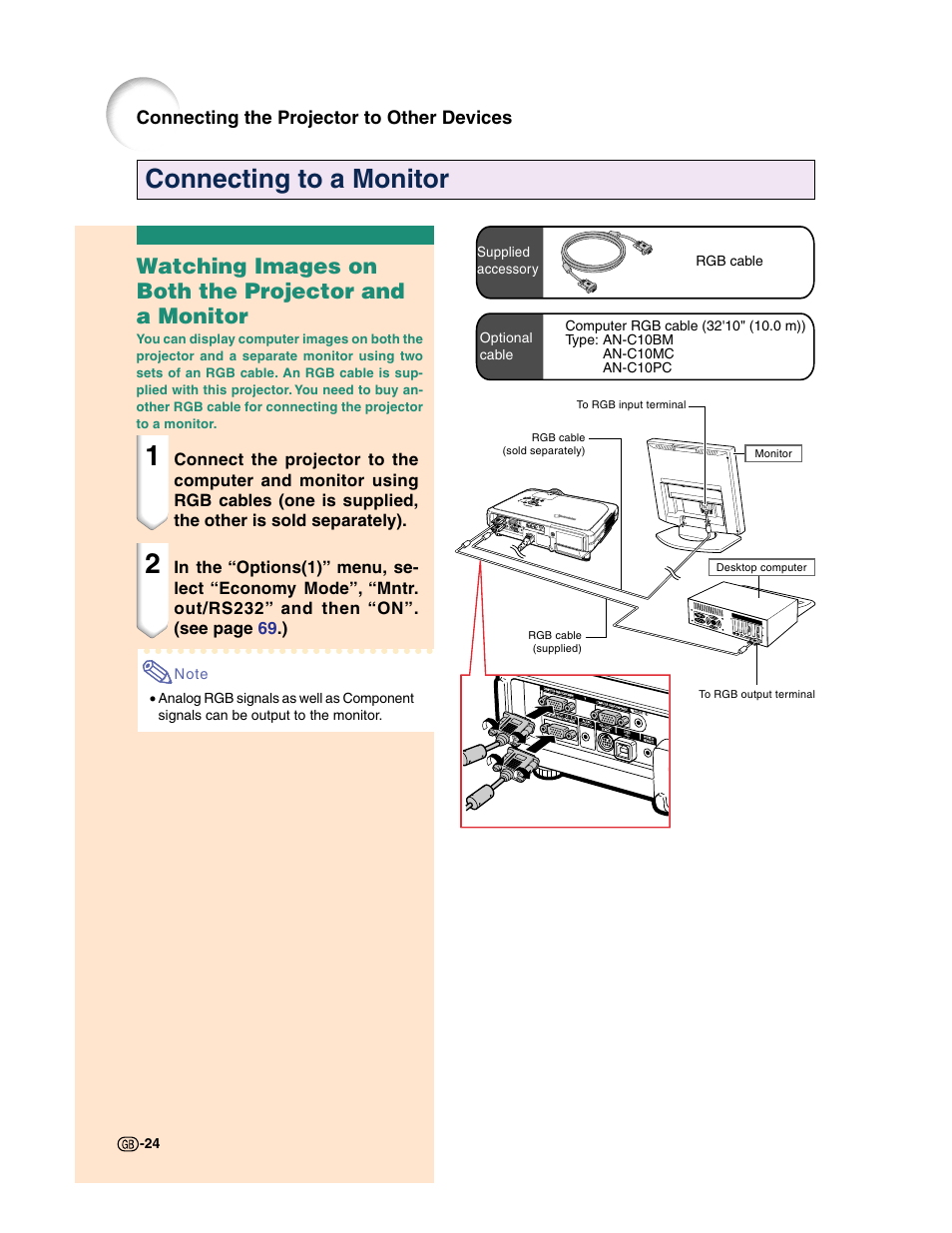 Connecting to a monitor | Sharp XG-C50X User Manual | Page 26 / 104