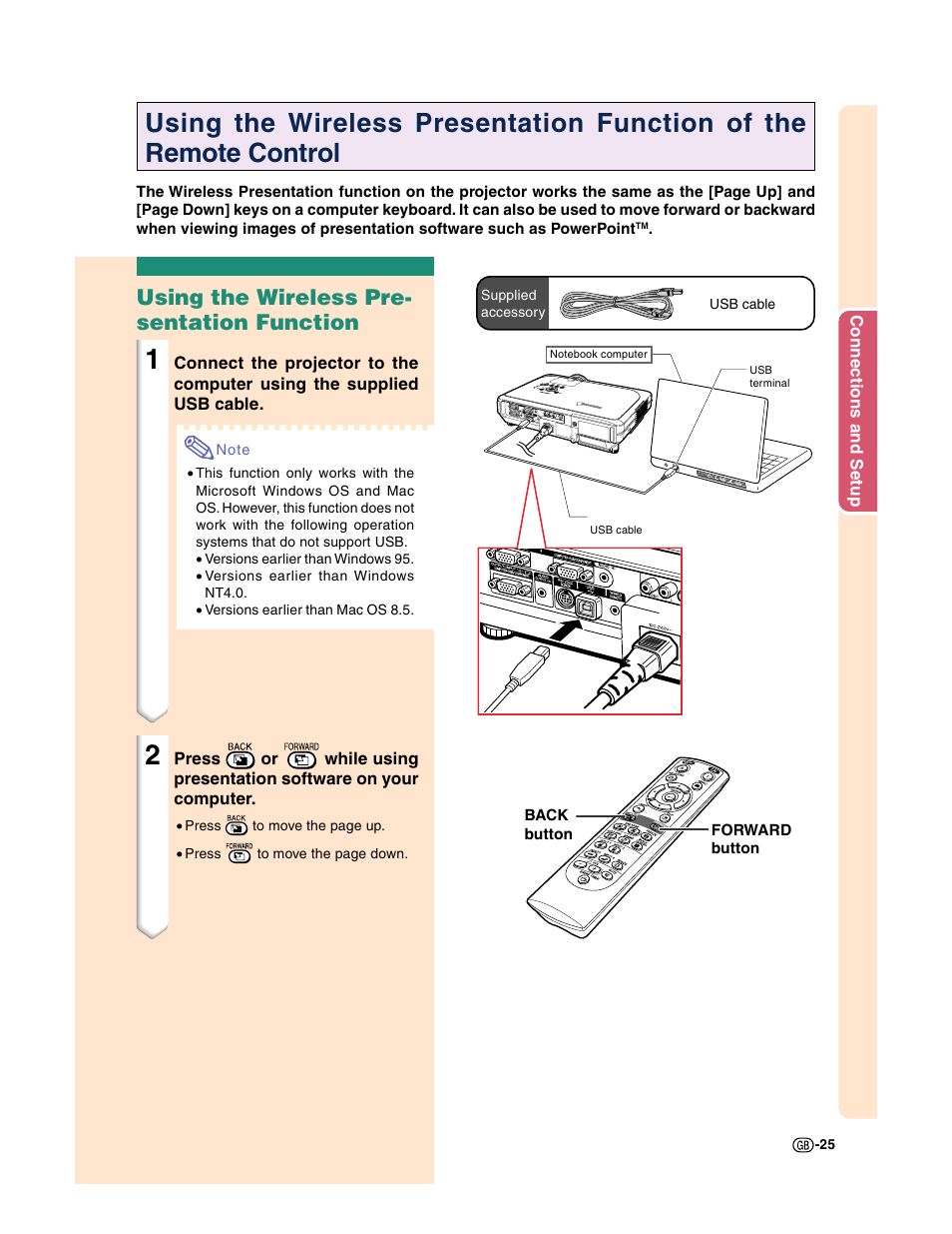 Using the wireless pre- sentation function | Sharp XG-C50X User Manual | Page 27 / 104