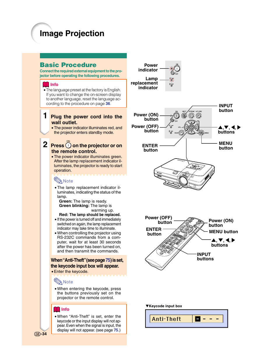 Image projection, Basic procedure | Sharp XG-C50X User Manual | Page 36 / 104