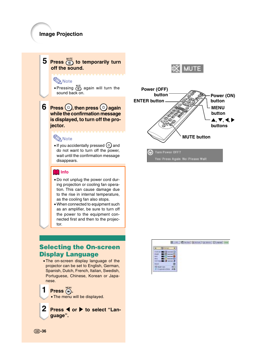Selecting the on-screen display language | Sharp XG-C50X User Manual | Page 38 / 104
