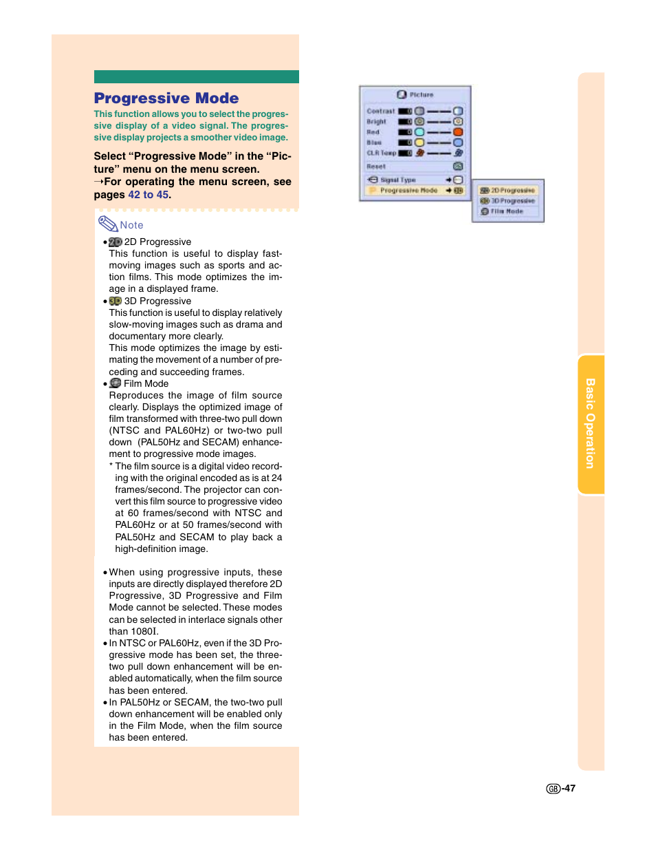 Progressive mode | Sharp XG-C50X User Manual | Page 49 / 104