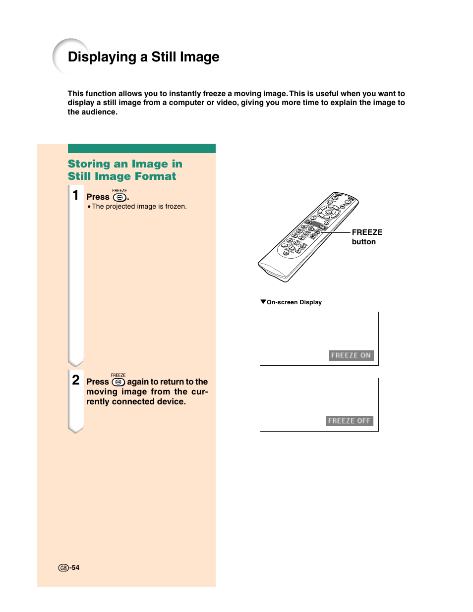 Displaying a still image | Sharp XG-C50X User Manual | Page 56 / 104