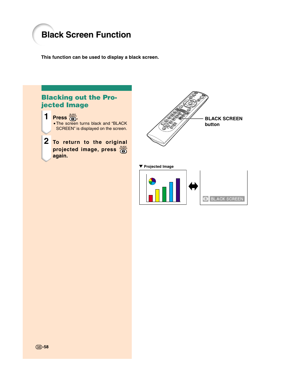 Black screen function | Sharp XG-C50X User Manual | Page 60 / 104