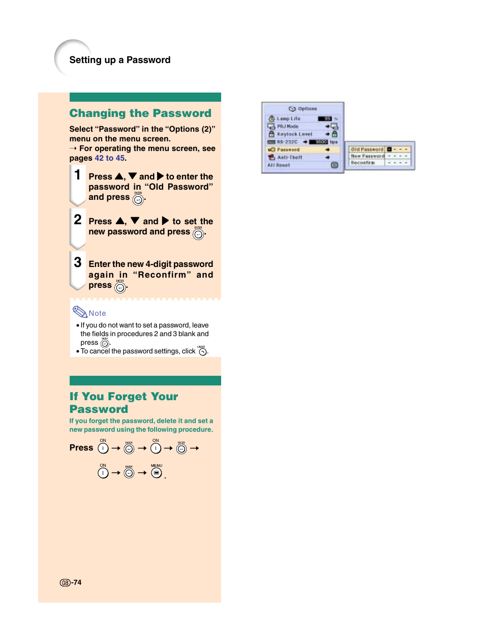 Changing the password, If you forget your password | Sharp XG-C50X User Manual | Page 76 / 104