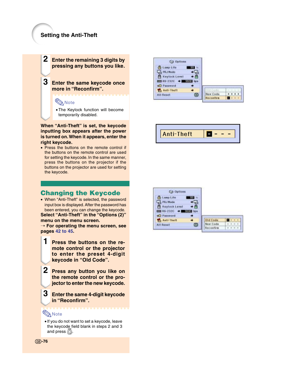 Changing the keycode | Sharp XG-C50X User Manual | Page 78 / 104