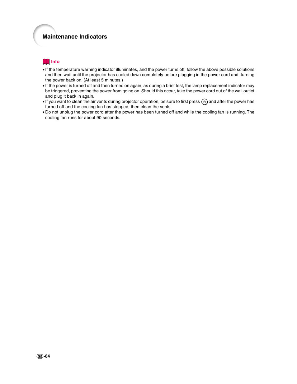 Maintenance indicators | Sharp XG-C50X User Manual | Page 86 / 104