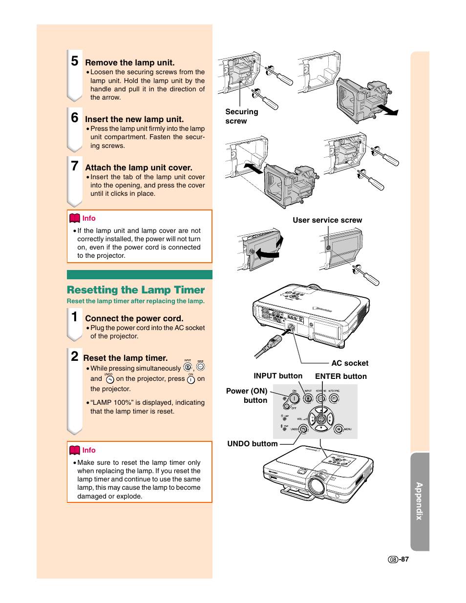 Resetting the lamp timer | Sharp XG-C50X User Manual | Page 89 / 104