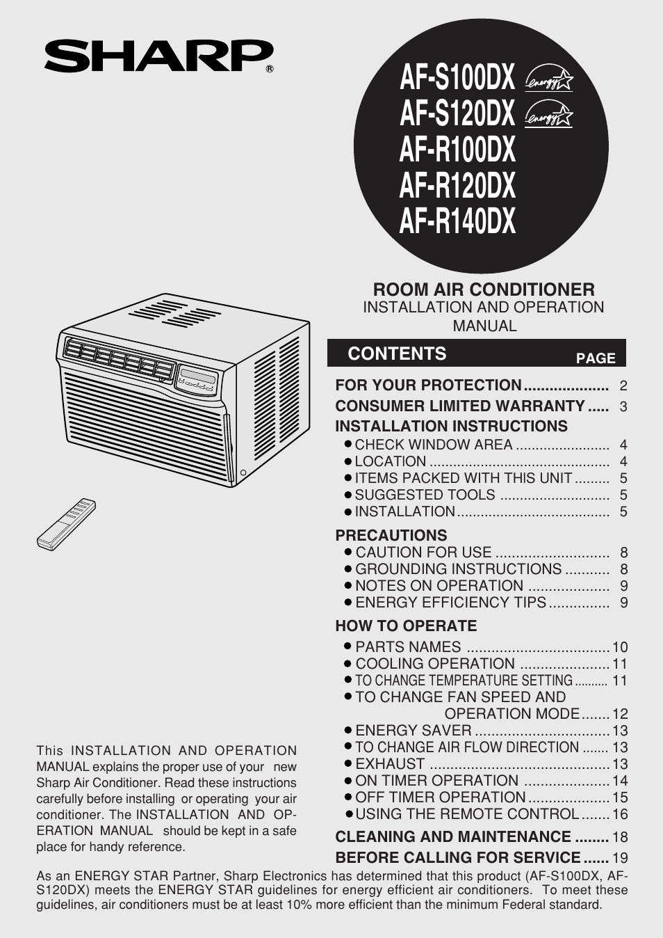 Sharp AF-R140DX User Manual | 20 pages