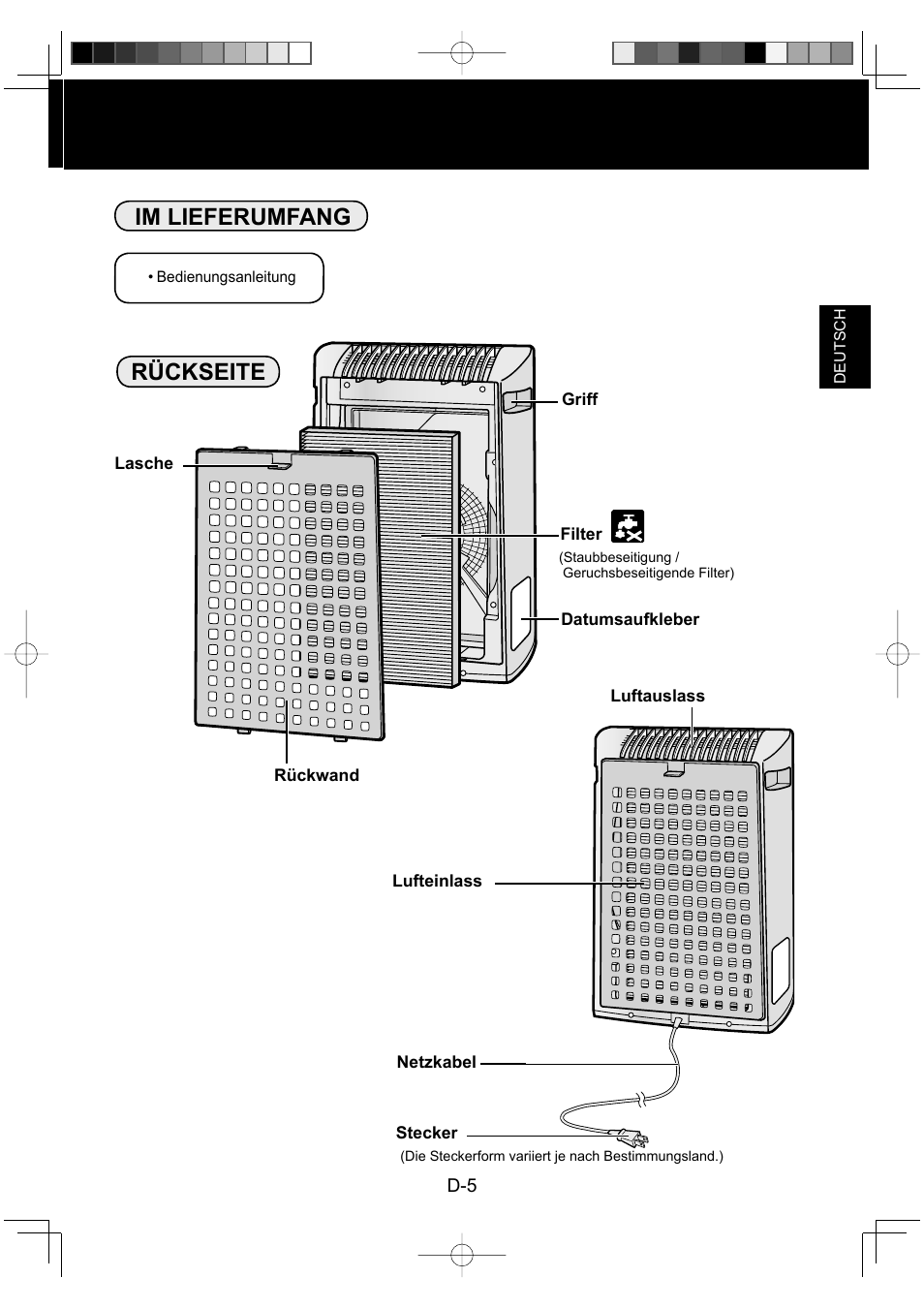 Im lieferumfang, Rückseite | Sharp FU-Y30EU User Manual | Page 21 / 113