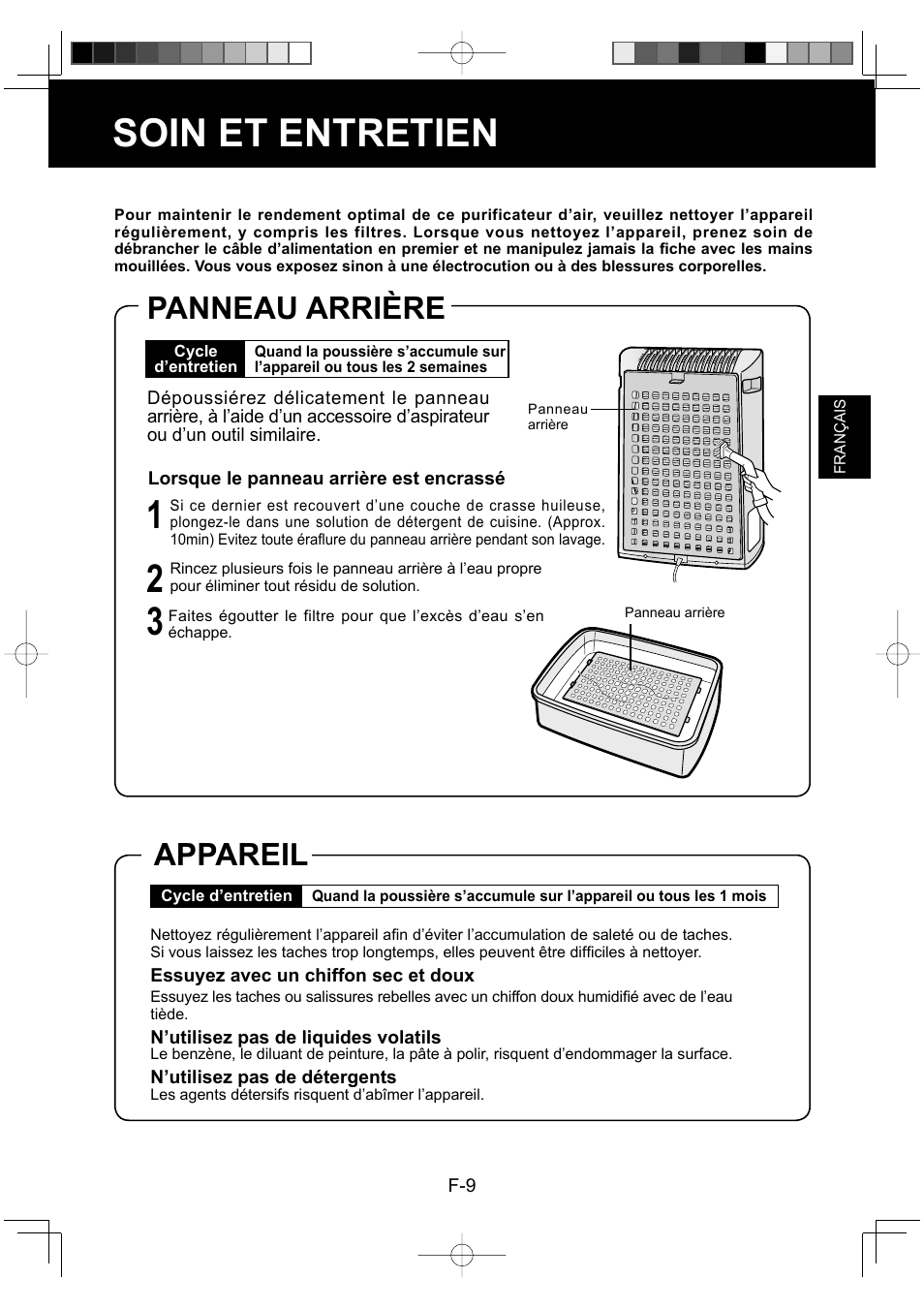 Soin et entretien, Panneau arrière, Appareil | Sharp FU-Y30EU User Manual | Page 39 / 113