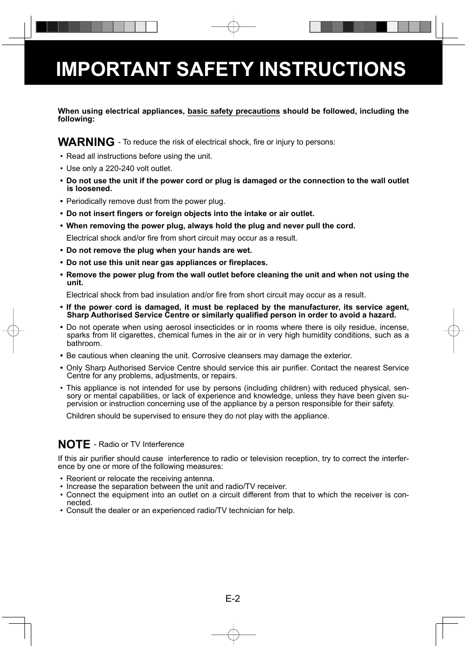 Important safety instructions, Warning | Sharp FU-Y30EU User Manual | Page 4 / 113