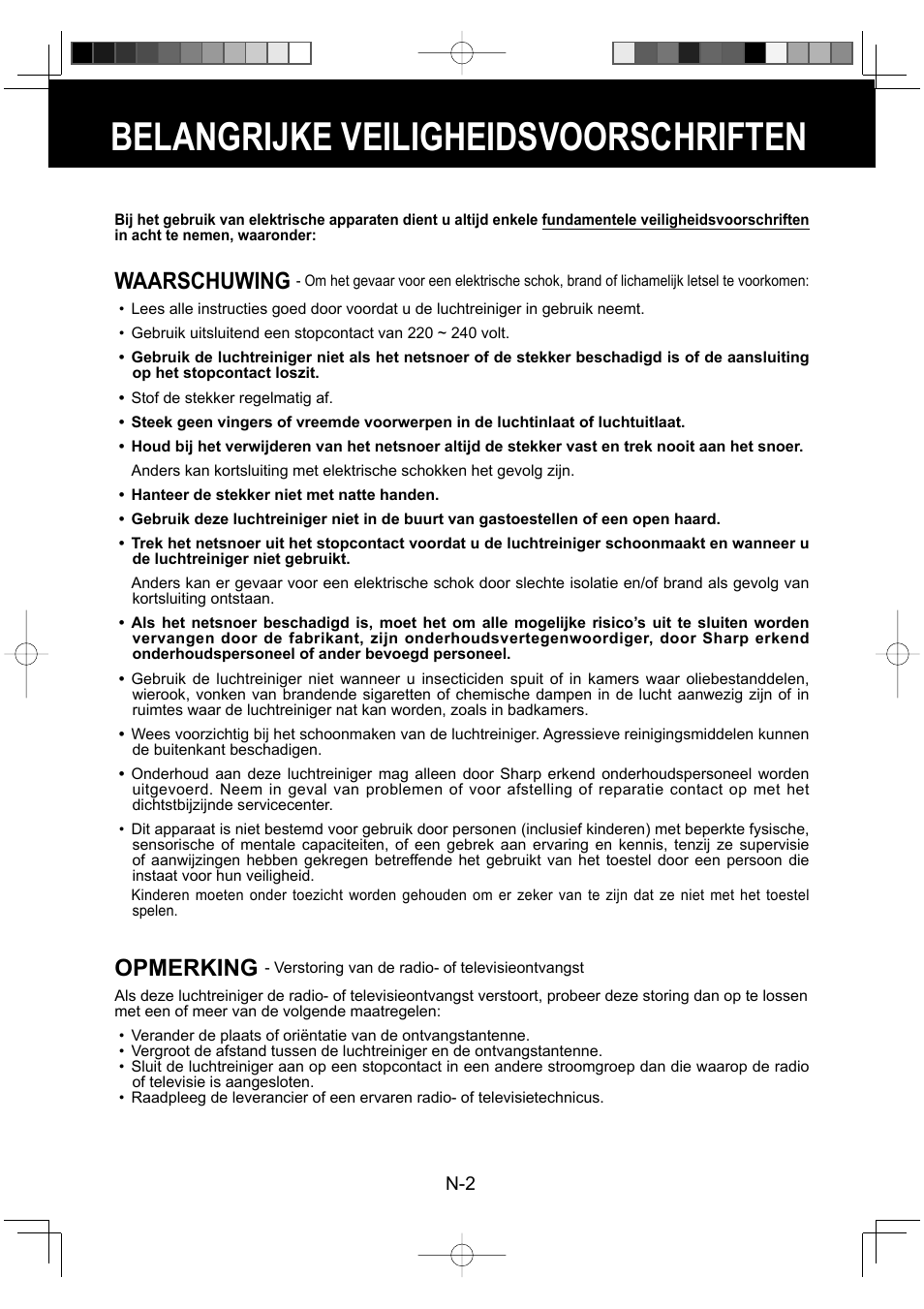 Belangrijke veiligheidsvoorschriften, Waarschuwing, Opmerking | Sharp FU-Y30EU User Manual | Page 46 / 113