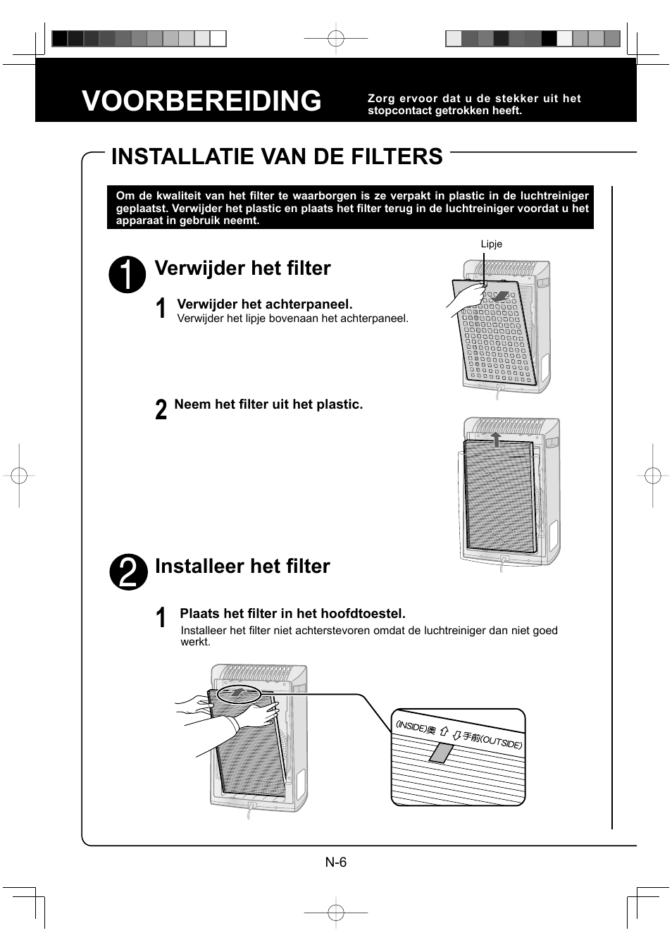 Voorbereiding, Installatie van de filters | Sharp FU-Y30EU User Manual | Page 50 / 113