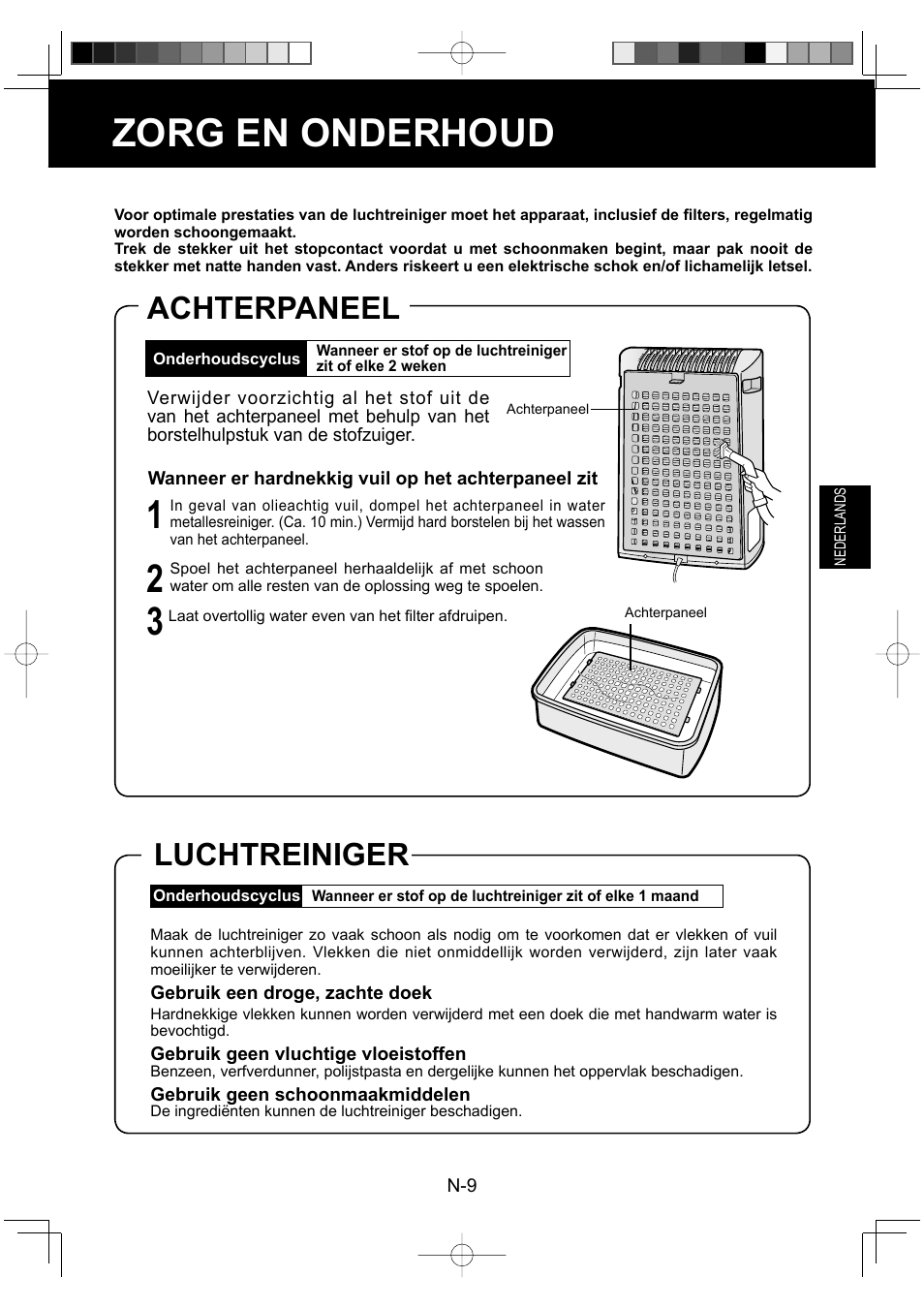 Zorg en onderhoud, Achterpaneel, Luchtreiniger | Sharp FU-Y30EU User Manual | Page 53 / 113