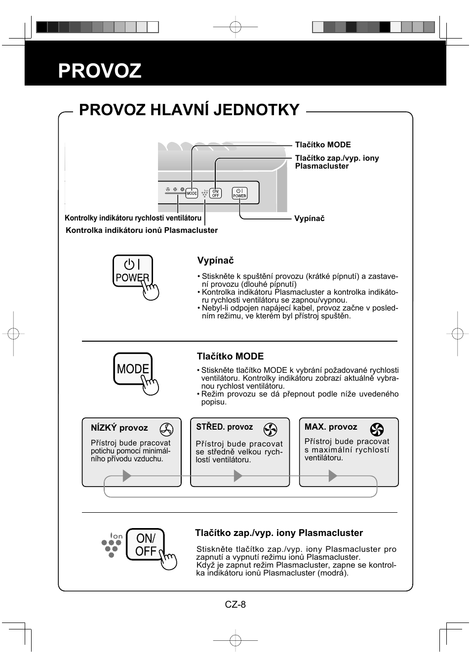 Provoz, Provoz hlavní jednotky | Sharp FU-Y30EU User Manual | Page 66 / 113