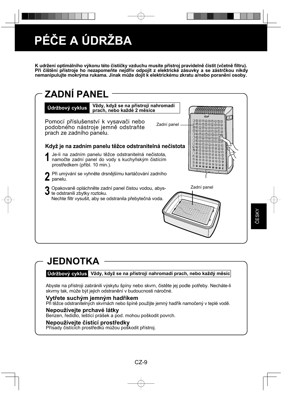 Péče a údržba, Zadní panel, Jednotka | Sharp FU-Y30EU User Manual | Page 67 / 113