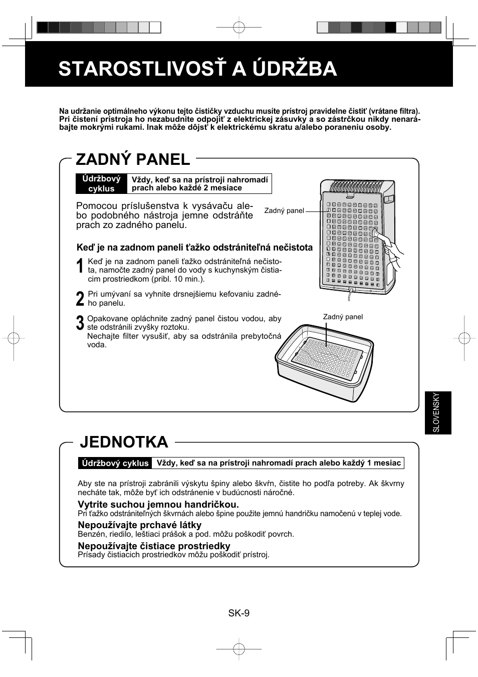 Starostlivosť a údržba, Zadný panel, Jednotka | Sharp FU-Y30EU User Manual | Page 81 / 113