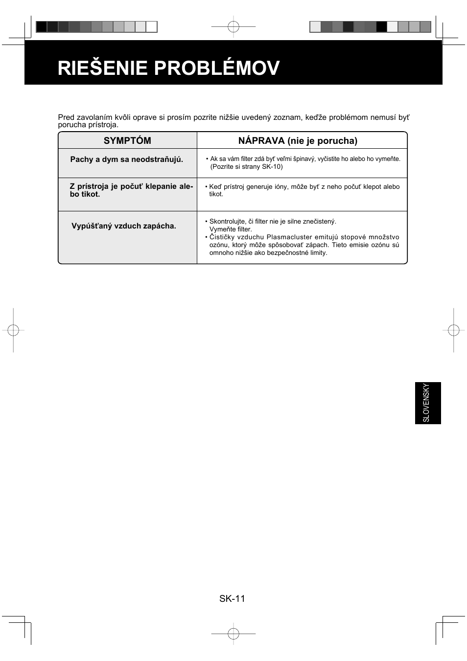 Riešenie problémov | Sharp FU-Y30EU User Manual | Page 83 / 113