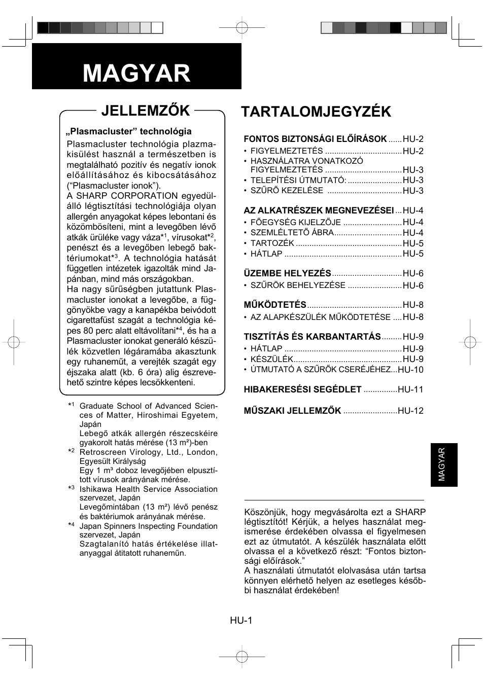Magyar, Jellemzők, Tartalomjegyzék | Tartalomjegyzék jellemzők | Sharp FU-Y30EU User Manual | Page 87 / 113