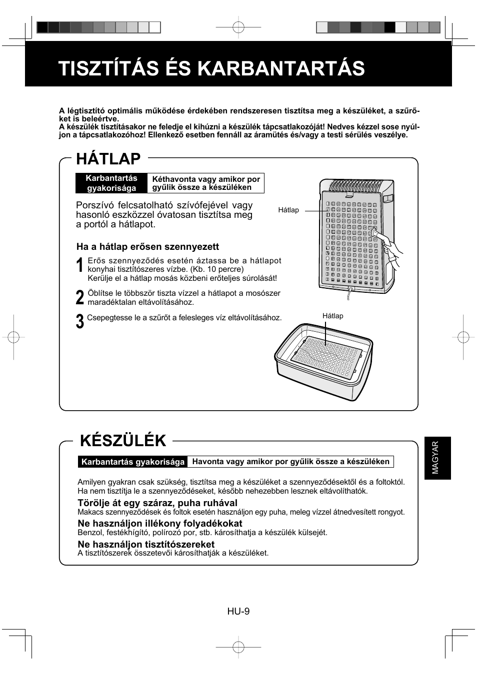 Tisztítás és karbantartás, Hátlap, Készülék | Sharp FU-Y30EU User Manual | Page 95 / 113