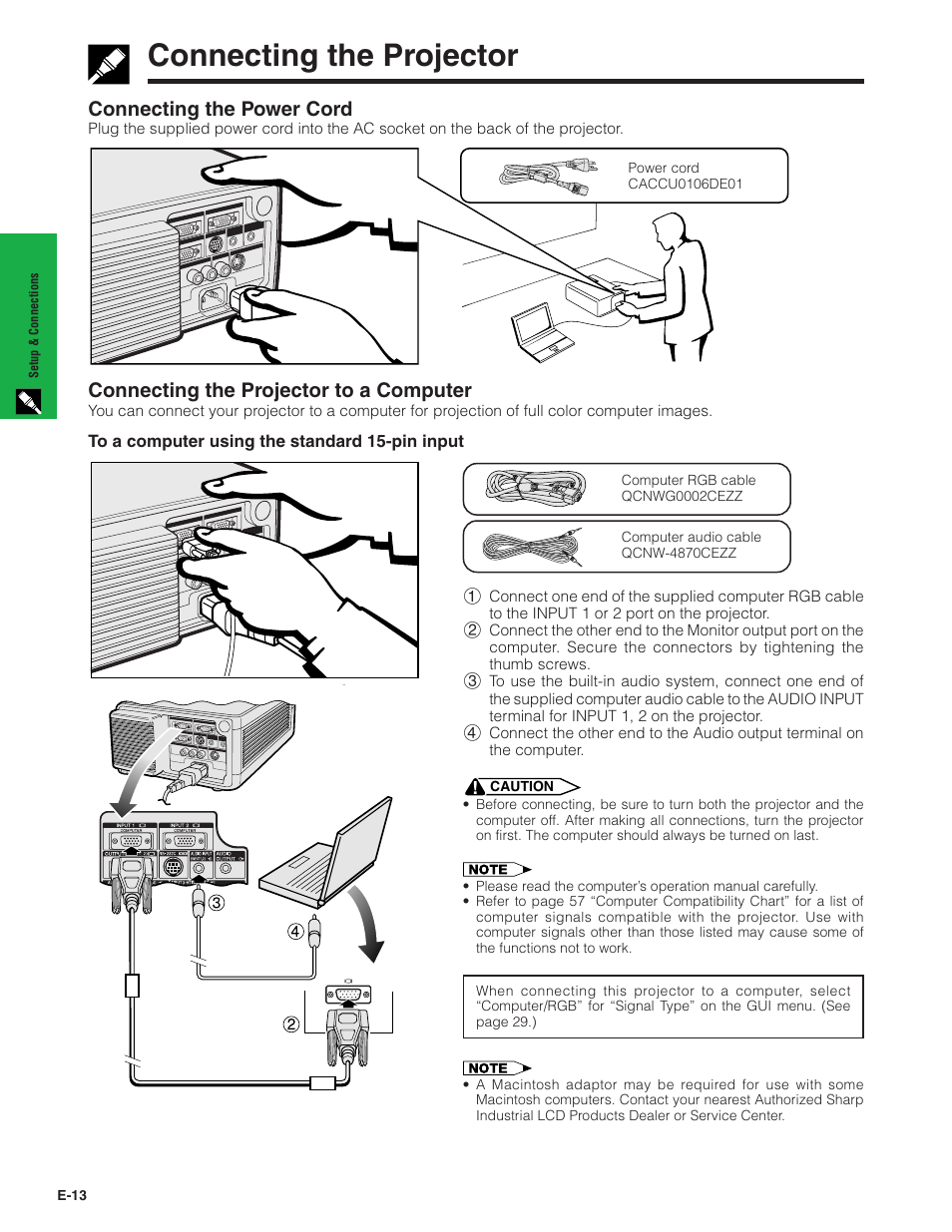 Connecting the projector, Connecting the power cord, Connecting the projector to a computer | Sharp XG-C40XU User Manual | Page 14 / 63